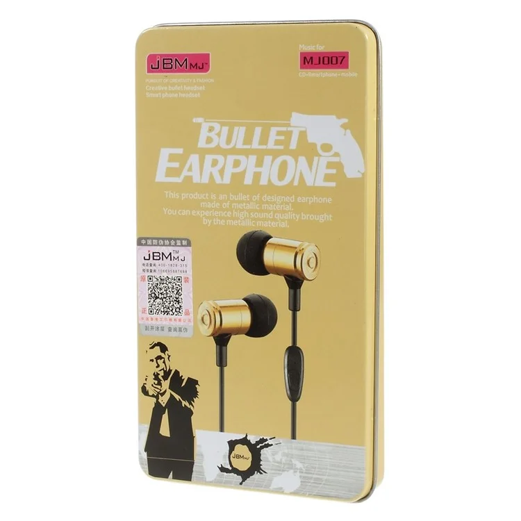 JBMMJ-007 3.5mm In-ear Metal Earphone w/ Mic for iPhone iPad Samsung HTC - Black / Gold
