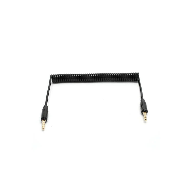 3.5mm Male to 3.5mm Male Stereo Aux Audio Coiled Cord Cable for iPhone iPod MP4 - Black