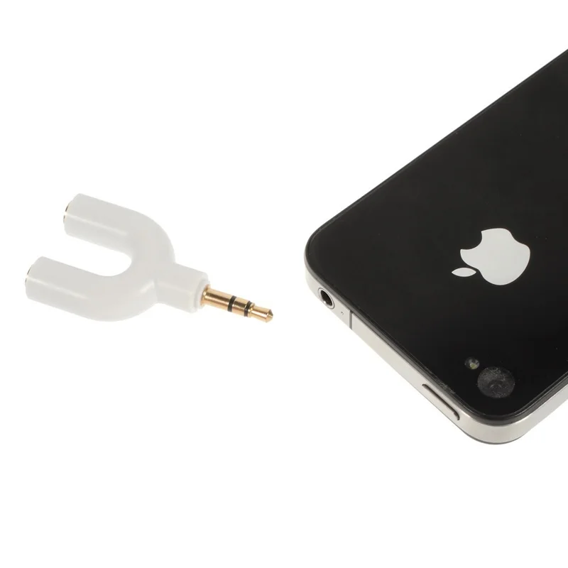 Mini Y-shape 3.5mm Audio Splitter Adapter 3.5mm Male to Two 3.5mm Female - White