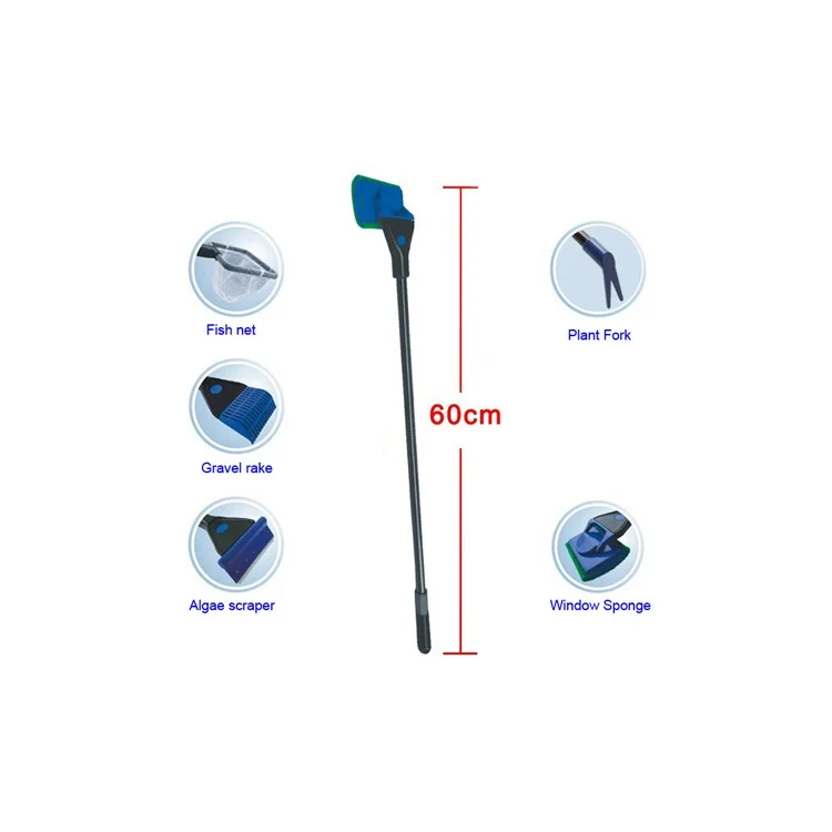5 in1 Aquarium Fish Net Rake Algae Scraper Fork Sponge Cleaning Tools Set