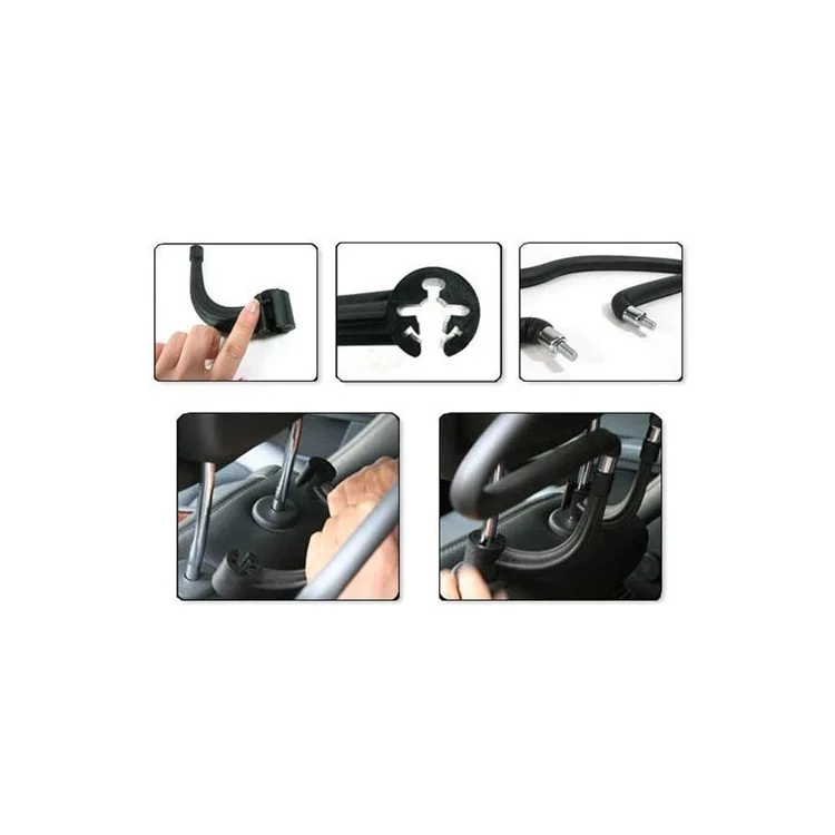 Chrome Steel Car Coat Hanger Seat Headrest Clothes Holder - Black