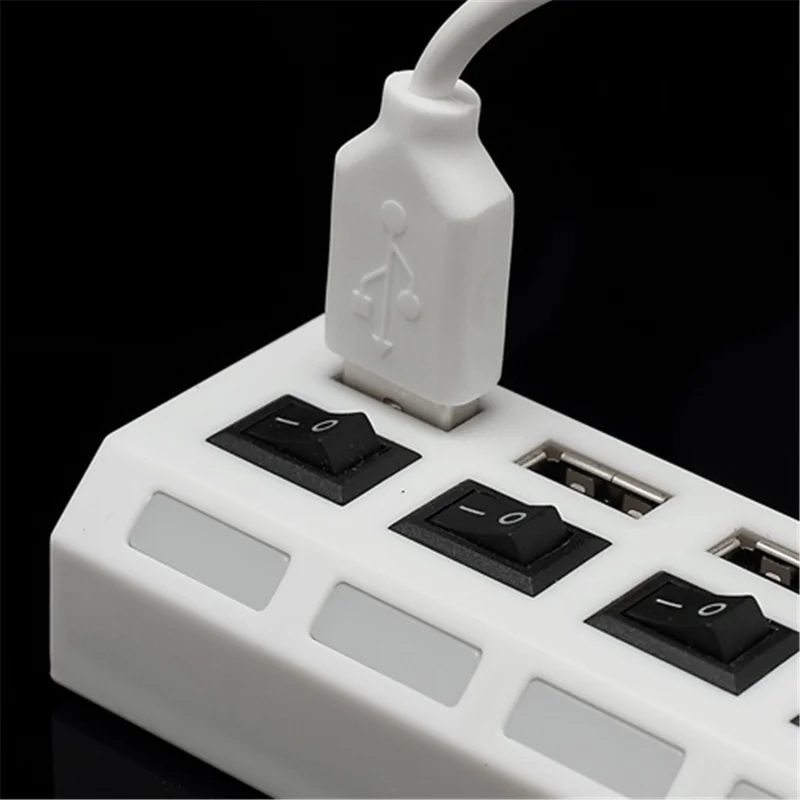 4 Port Hi-Speed USB 2.0 HUB w/ ON/OFF Switch for Laptop PC - White