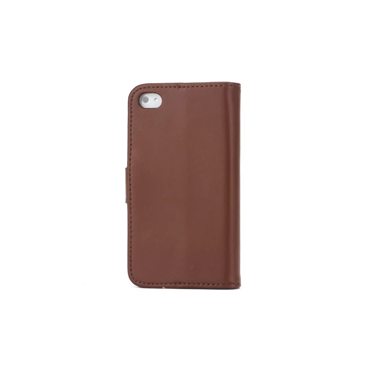 Genuine Split Leather Magnetic Folio Wallet Stand Case for iPhone 4 4S - Coffee