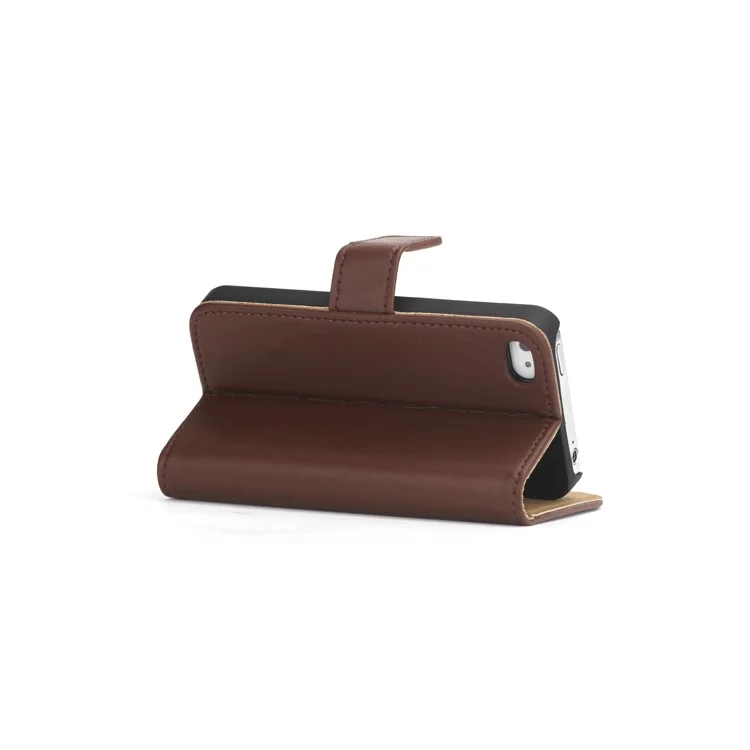 Genuine Split Leather Magnetic Folio Wallet Stand Case for iPhone 4 4S - Coffee