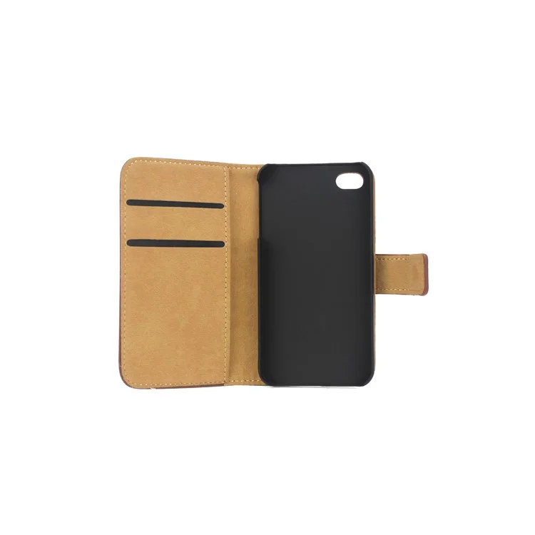 Genuine Split Leather Magnetic Folio Wallet Stand Case for iPhone 4 4S - Coffee