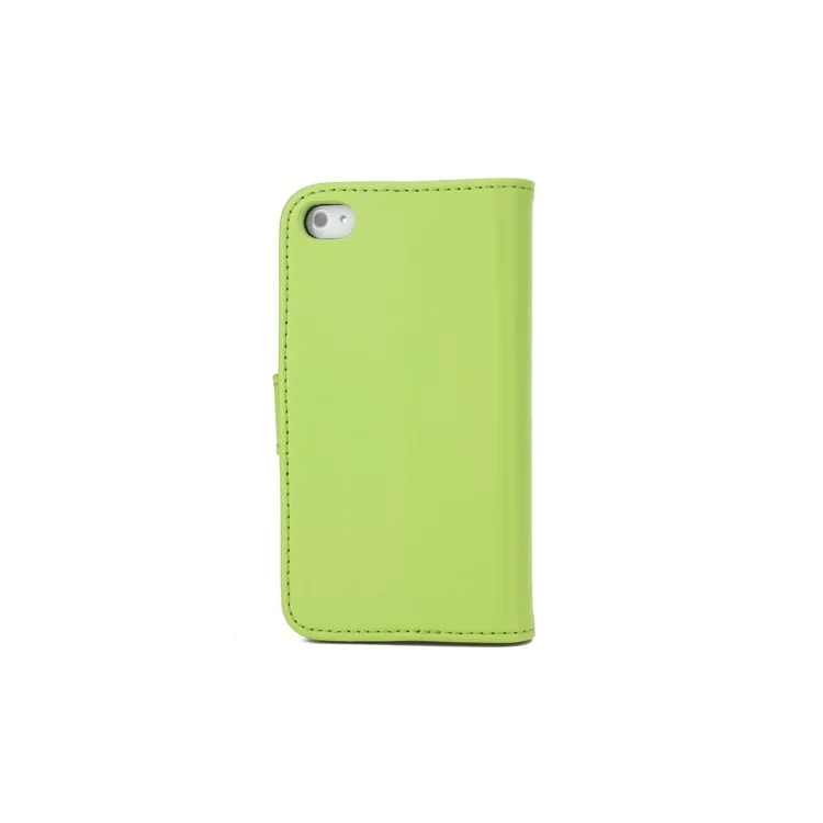 Genuine Split Leather Magnetic Folio Wallet Stand Case for iPhone 4 4S - GreenWallet Style Folio Leather Stand Case for iPhone 4 4S - Green