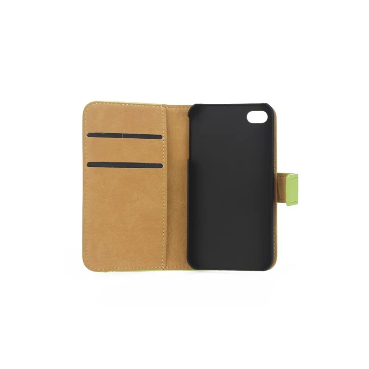 Genuine Split Leather Magnetic Folio Wallet Stand Case for iPhone 4 4S - Green