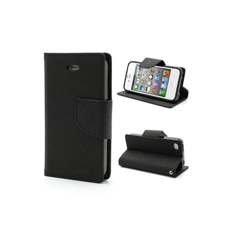 Mercury Fancy Diary PU Leather Wallet Flip Case for iPhone 4 4S - Black