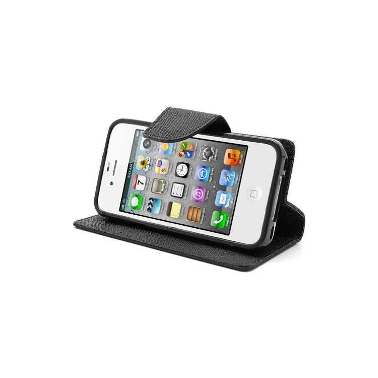 Mercury Fancy Diary PU Leather Wallet Flip Case for iPhone 4 4S - Black