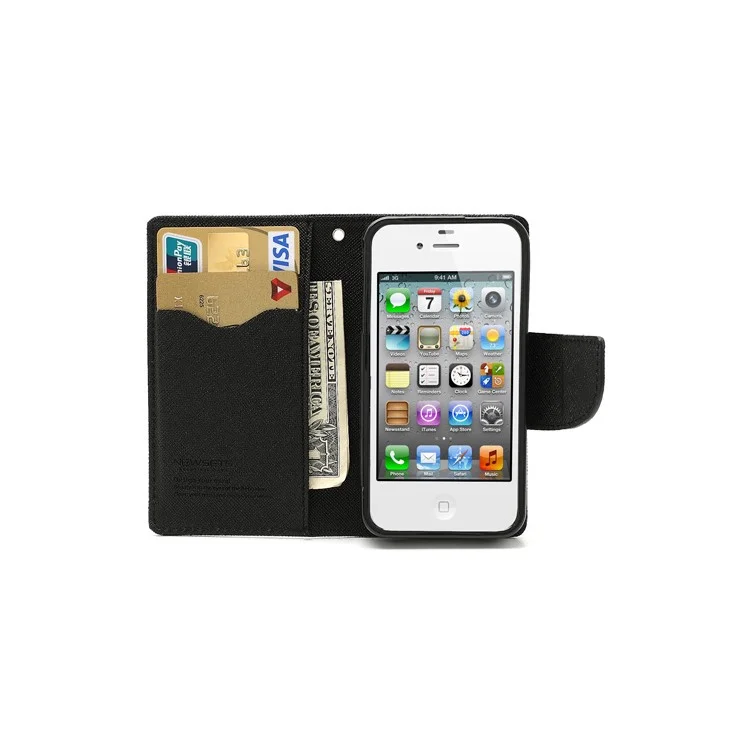 Mercury Fancy Diary PU Leather Wallet Flip Case for iPhone 4 4S - Black