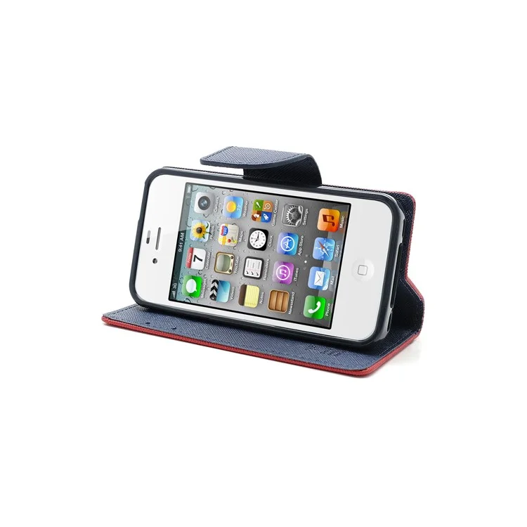 Mercury Fancy Diary PU Leather Wallet Flip Case for iPhone 4 4S - Dark Blue / Red