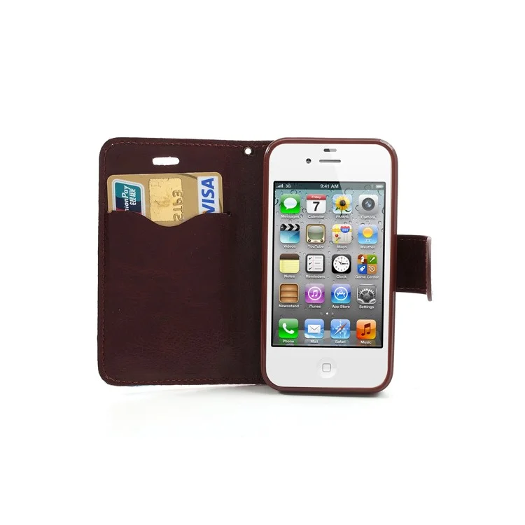 Vivid Flowers Cloth Leather Magnetic Wallet Stand Case for iPhone 4 4S - White