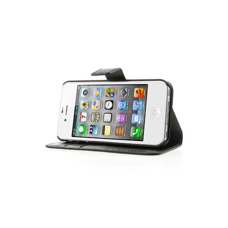 Black Crazy Horse Wallet Leather Case Stand for iPhone 4 4s