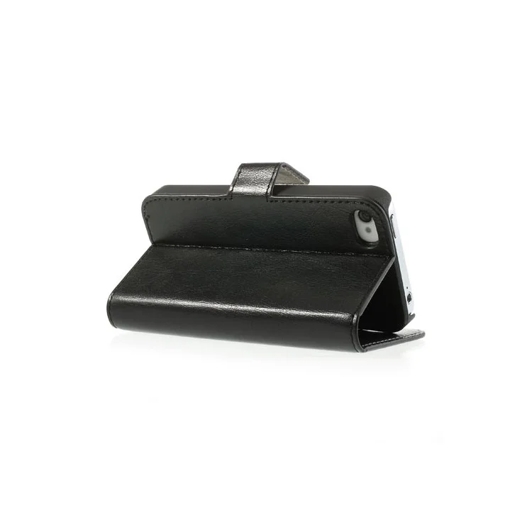 Black Crazy Horse Wallet Leather Case Stand for iPhone 4 4s