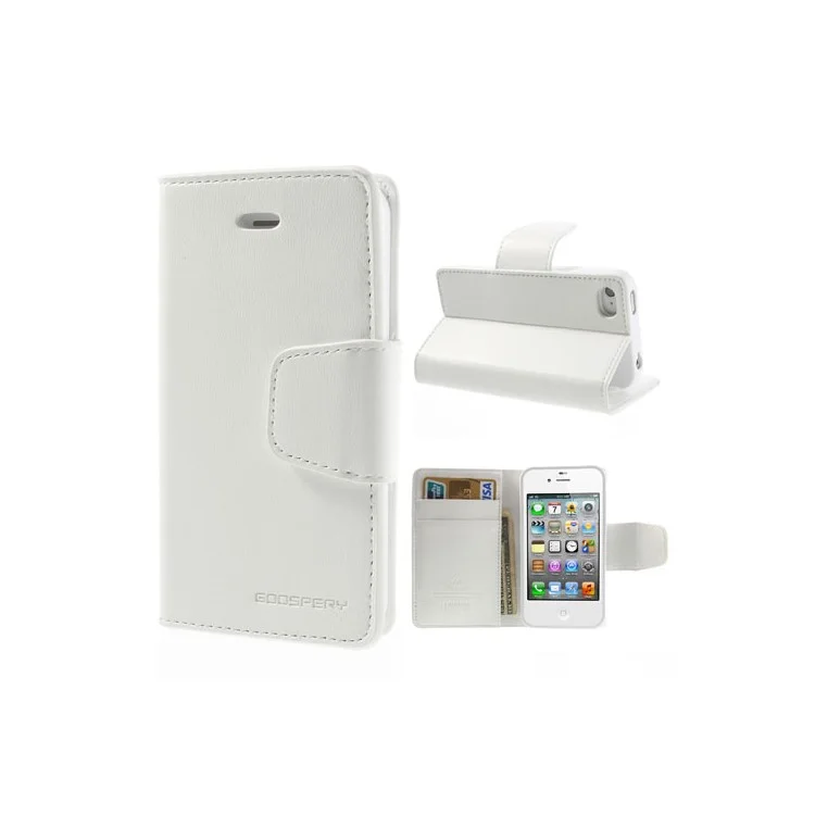 Mercury Goospery Sonata Diary Leather Wallet Case for iPhone 4s 4 w/ Stand - White