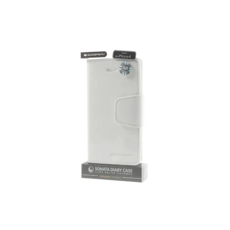 Mercury Goospery Sonata Diary Leather Wallet Case for iPhone 4s 4 w/ Stand - White