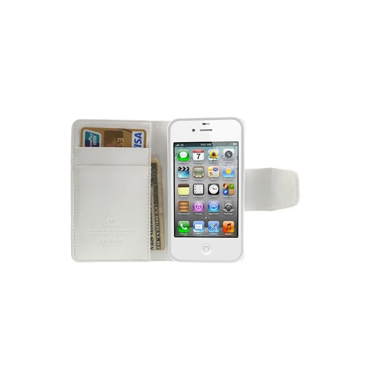 Mercury Goospery Sonata Diary Leather Wallet Case for iPhone 4s 4 w/ Stand - White