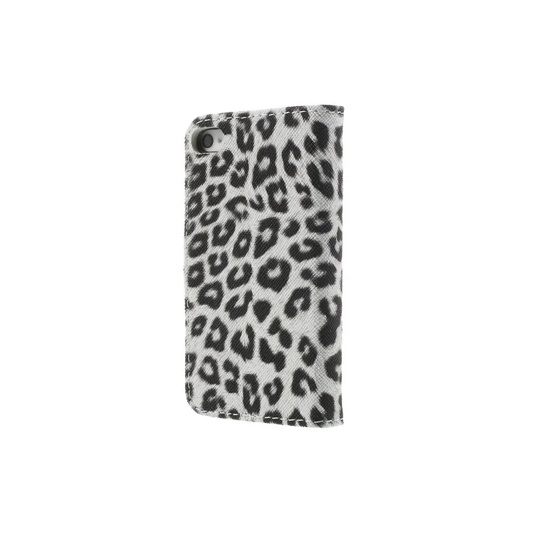 Leopard Card Slot Leather Stand Case for iPhone 4 4S - White