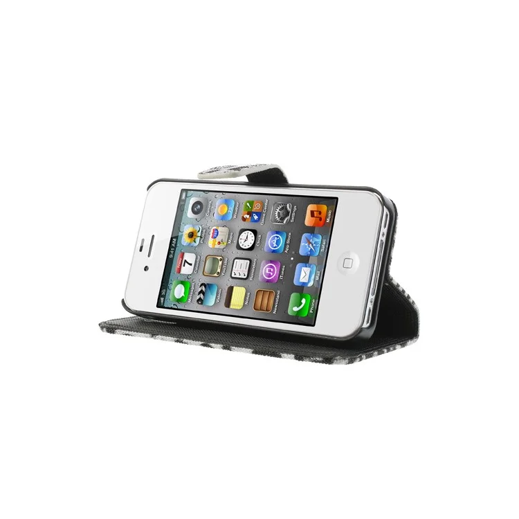 Leopard Card Slot Leather Stand Case for iPhone 4 4S - White