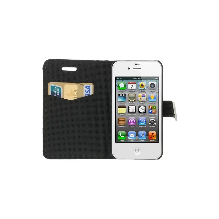 Leopard Card Slot Leather Stand Case for iPhone 4 4S - White