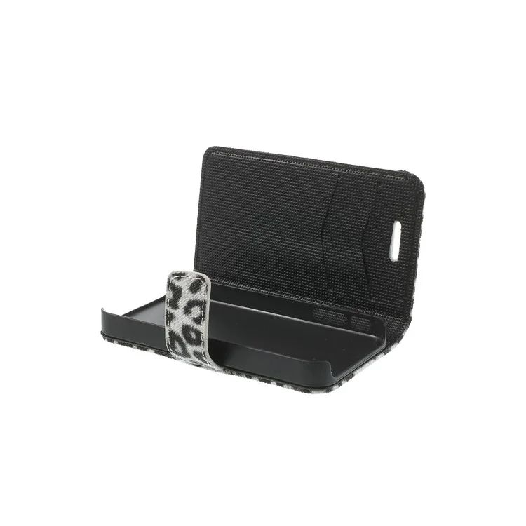 Leopard Card Slot Leather Stand Case for iPhone 4 4S - White