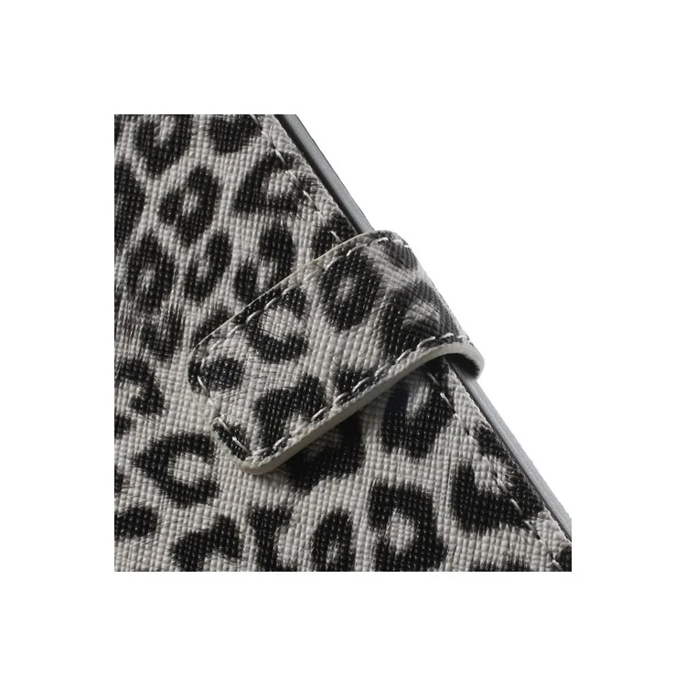 Leopard Card Slot Leather Stand Case for iPhone 4 4S - White