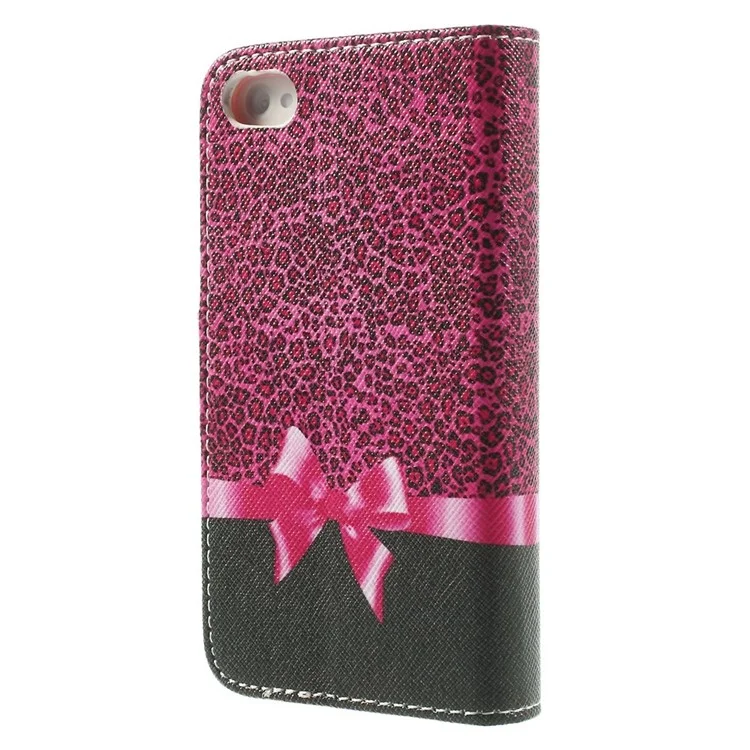 For iPhone 4s 4 Magnetic Rose Leopard & Bowknot Pattern Leather Wallet Stand Cover