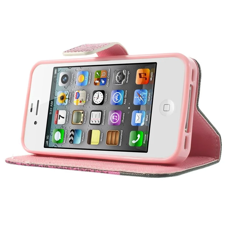 For iPhone 4s 4 Magnetic Rose Leopard & Bowknot Pattern Leather Wallet Stand Cover