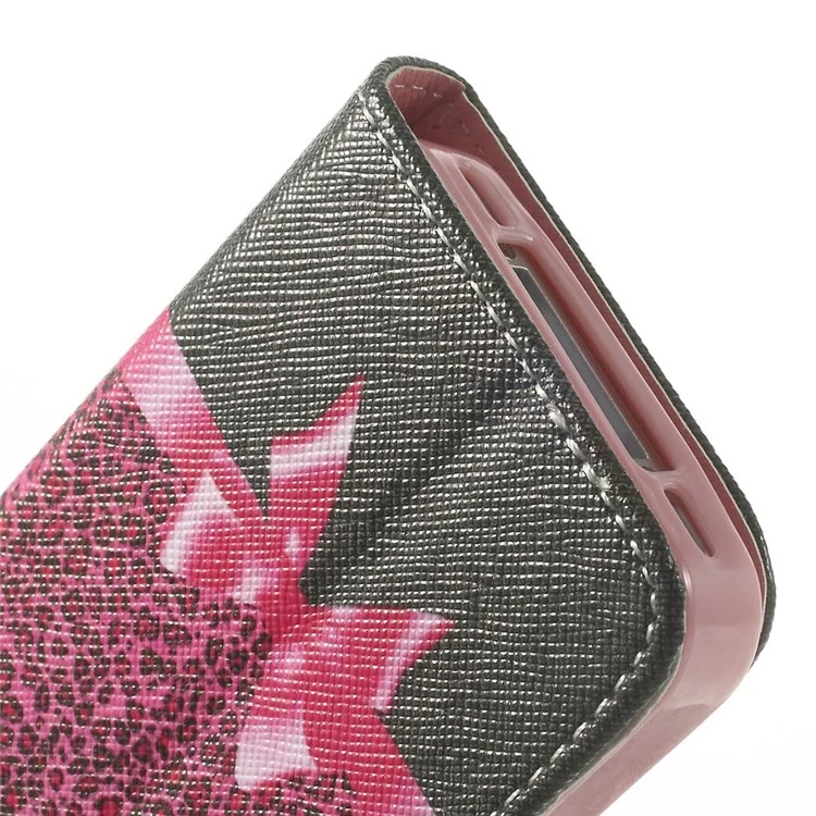 For iPhone 4s 4 Magnetic Rose Leopard & Bowknot Pattern Leather Wallet Stand Cover
