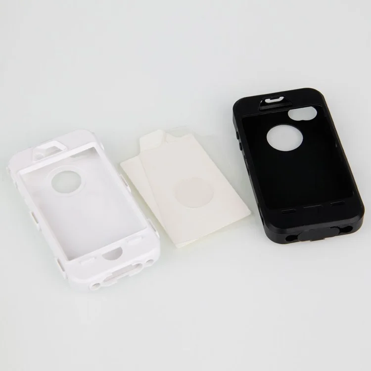High Impact PC + Silicone Hybrid Defender Case for iPhone 4 4S - White / Black