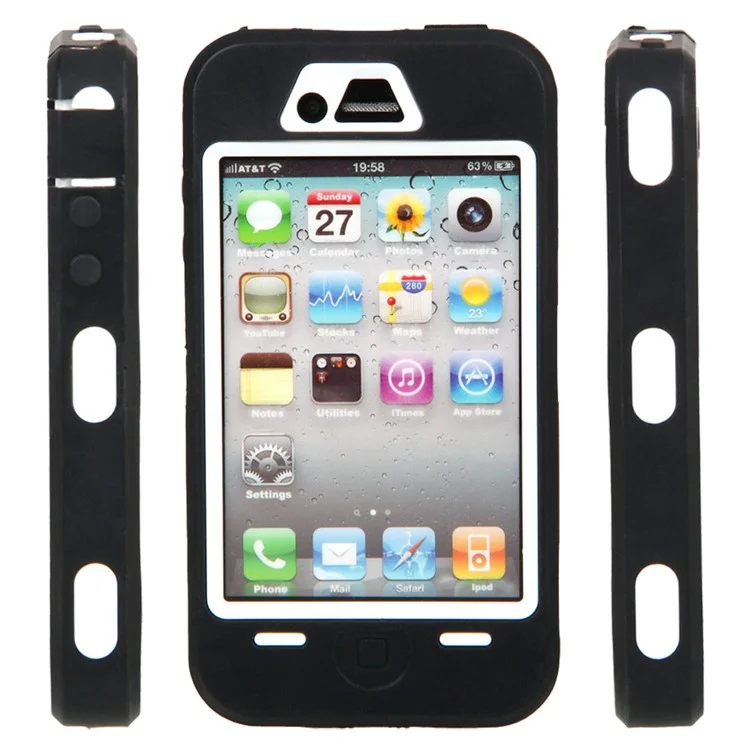 High Impact PC + Silicone Hybrid Defender Case for iPhone 4 4S - White / Black