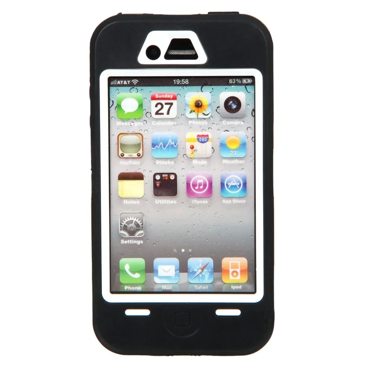 High Impact PC + Silicone Hybrid Defender Case for iPhone 4 4S - White / Black