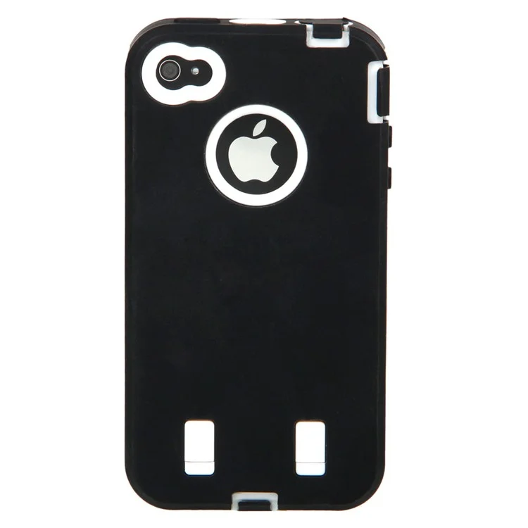 High Impact PC + Silicone Hybrid Defender Case for iPhone 4 4S - White / Black