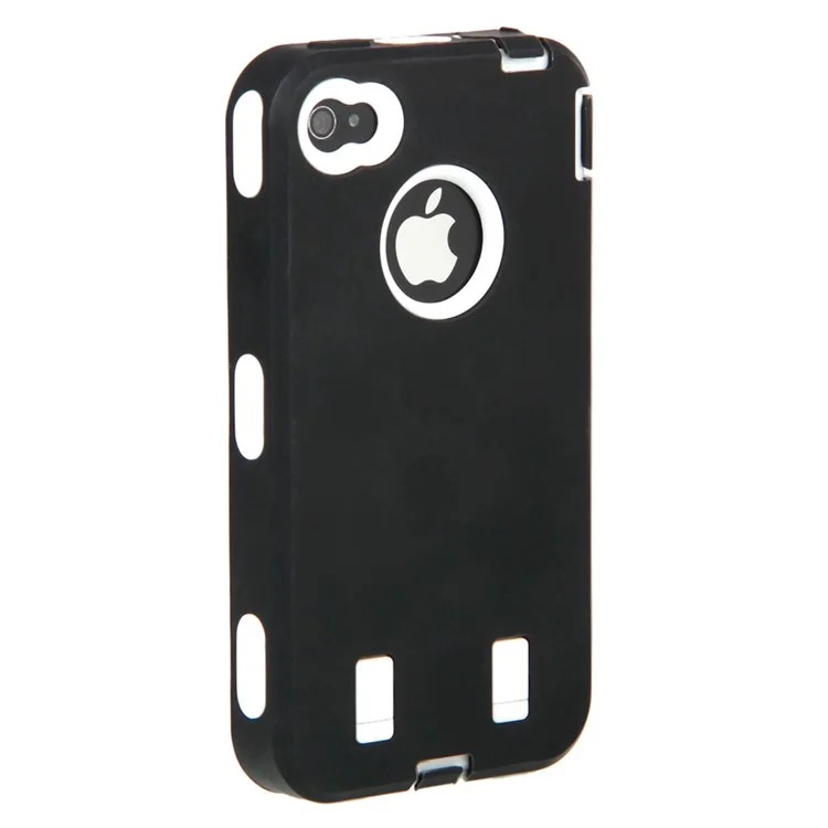 High Impact PC + Silicone Hybrid Defender Case for iPhone 4 4S - White / Black
