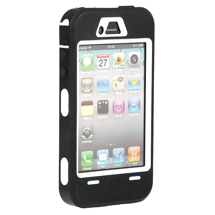 High Impact PC + Silicone Hybrid Defender Case for iPhone 4 4S - White / Black