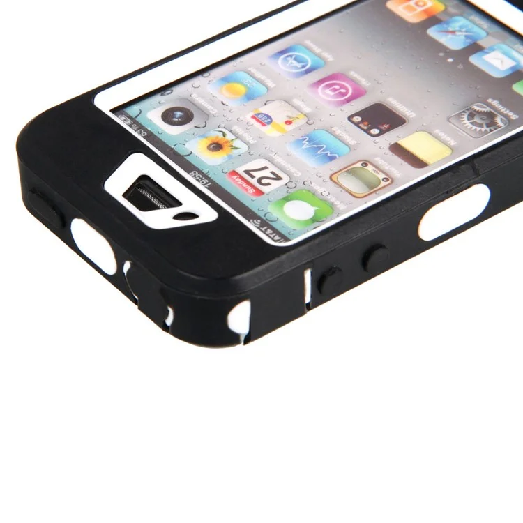 High Impact PC + Silicone Hybrid Defender Case for iPhone 4 4S - White / Black