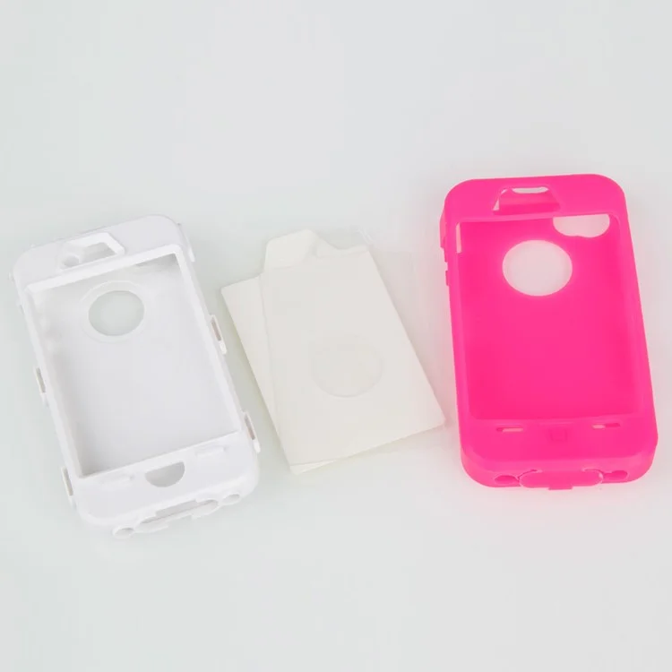 Impact-resistant PC + Silicone Defender Case for iPhone 4 4S - White / Rose