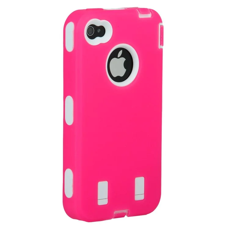 Impact-resistant PC + Silicone Defender Case for iPhone 4 4S - White / Rose