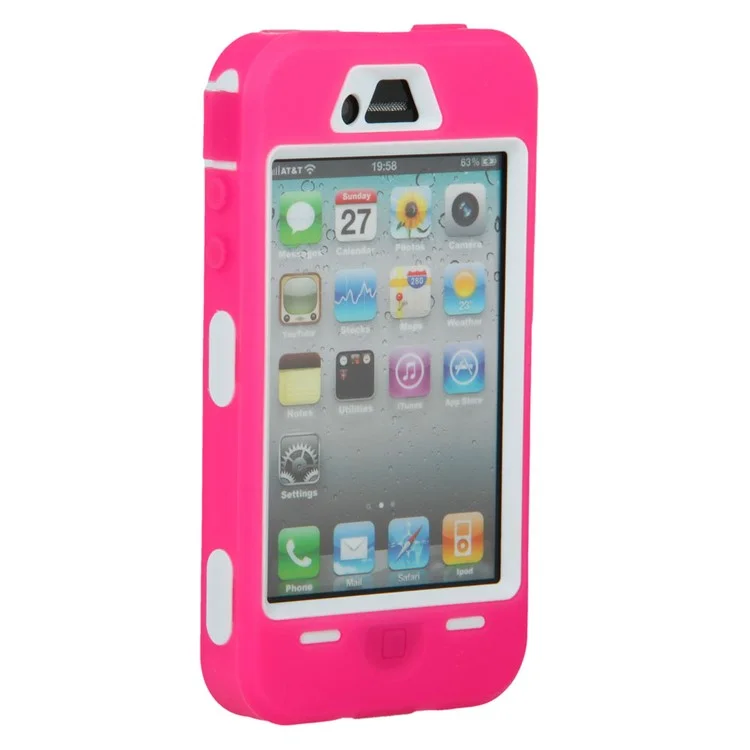 Impact-resistant PC + Silicone Defender Case for iPhone 4 4S - White / Rose