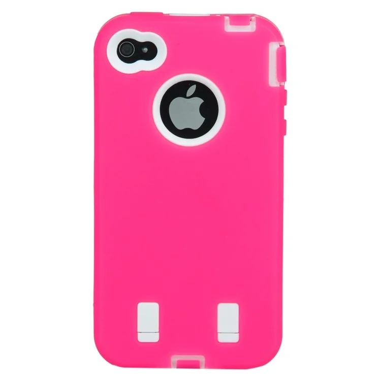Impact-resistant PC + Silicone Defender Case for iPhone 4 4S - White / Rose