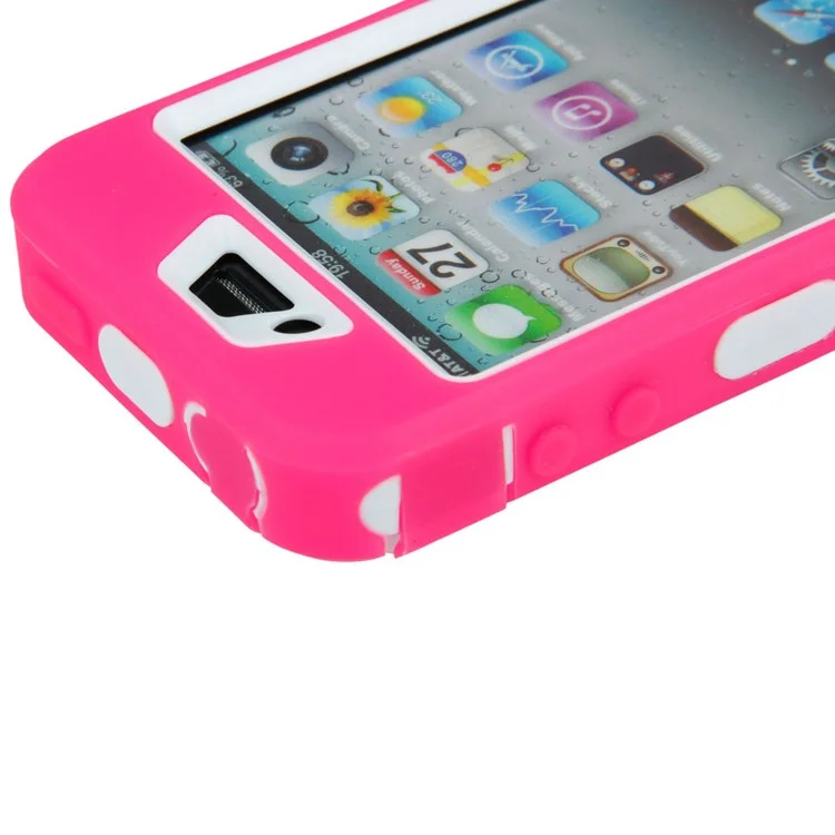 Impact-resistant PC + Silicone Defender Case for iPhone 4 4S - White / Rose