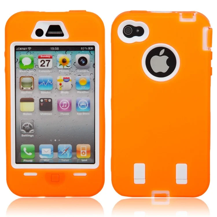 Defender Impact PC + Silicone Combo Case for iPhone 4 4S - White / Orange