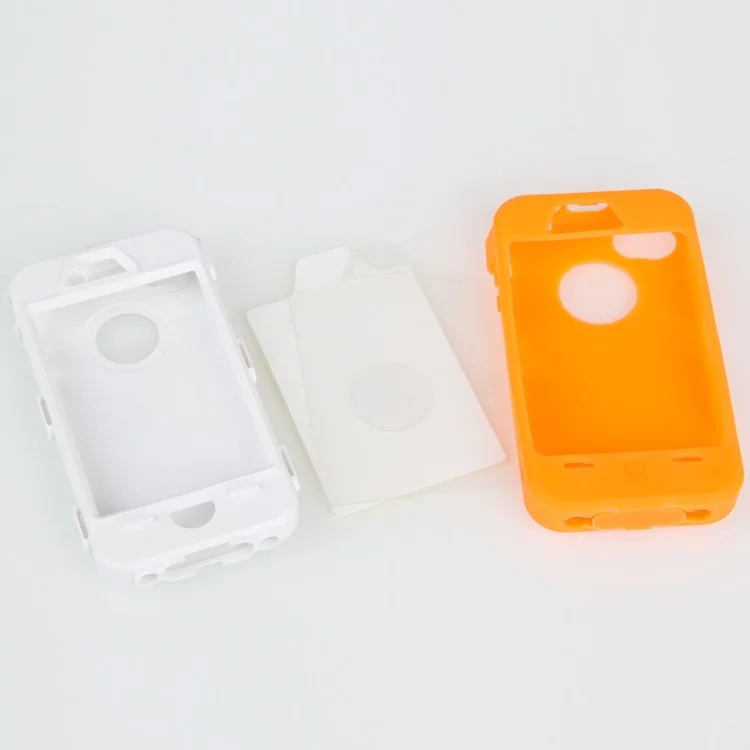 Defender Impact PC + Silicone Combo Case for iPhone 4 4S - White / Orange