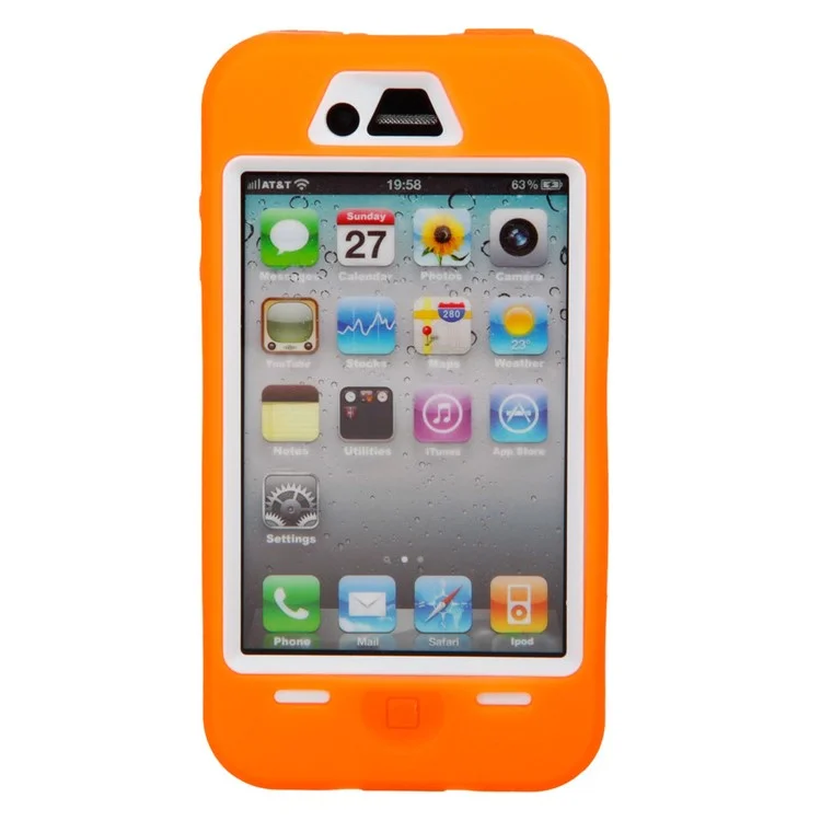 Defender Impact PC + Silicone Combo Case for iPhone 4 4S - White / Orange