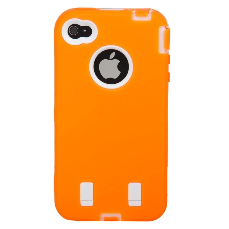 Defender Impact PC + Silicone Combo Case for iPhone 4 4S - White / Orange