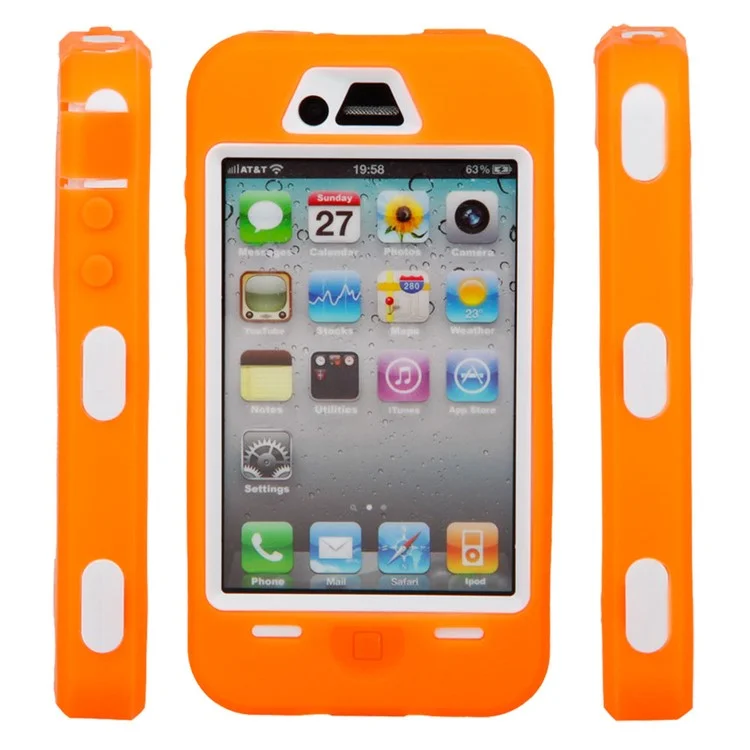 Defender Impact PC + Silicone Combo Case for iPhone 4 4S - White / Orange