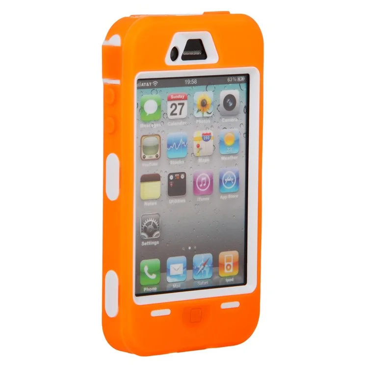 Defender Impact PC + Silicone Combo Case for iPhone 4 4S - White / Orange