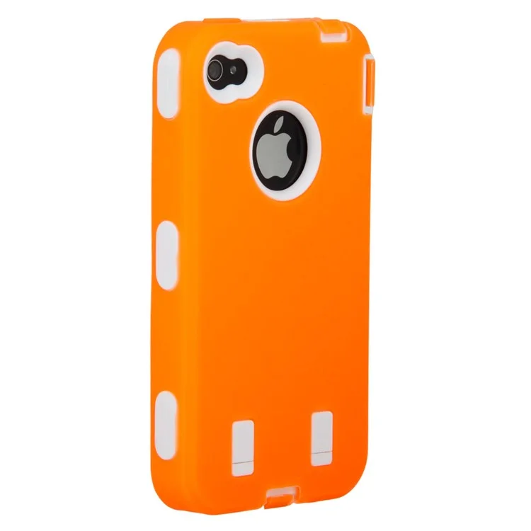 Defender Impact PC + Silicone Combo Case for iPhone 4 4S - White / Orange