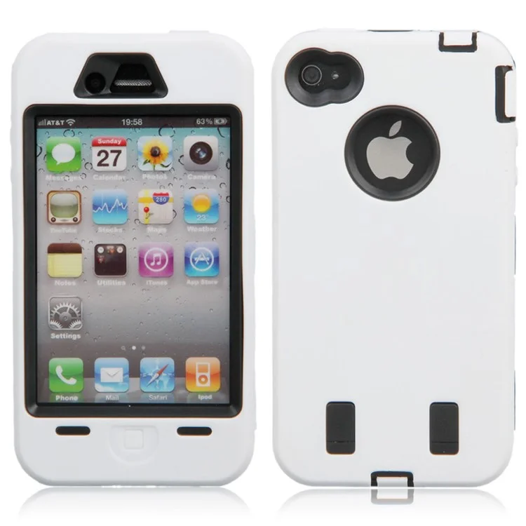 Heavy Duty Defender for iPhone 4 4S PC + Silicone Hybrid Case - Black / White
