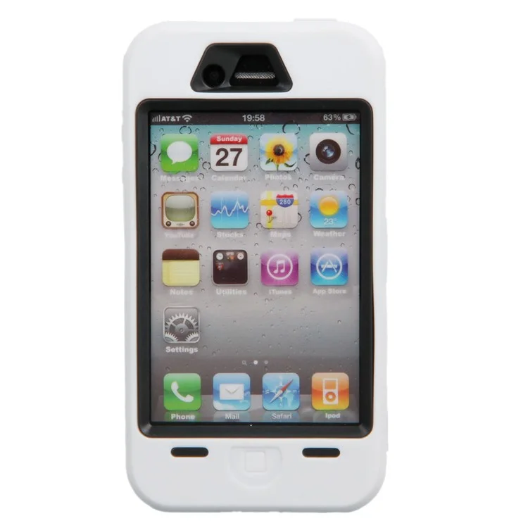 Heavy Duty Defender for iPhone 4 4S PC + Silicone Hybrid Case - Black / White